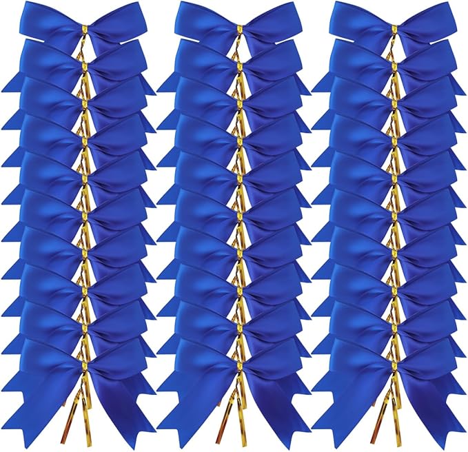 50pcs 3-1/2 Inch Blue Satin Ribbon Bows - Image 2