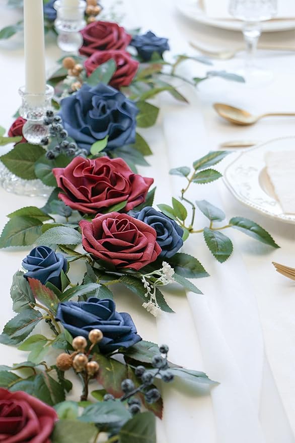 PONATIA 5FT Handcrafted Artificial Rose Flower Garland, Burgundy Flower Garland - Image 4