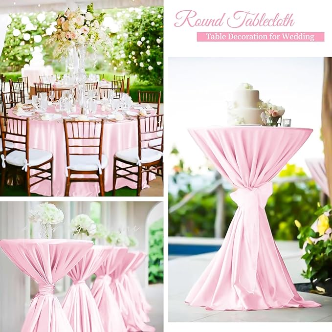 fani 12 Pack 120 Inch Light Pink Satin Tablecloth - Image 7
