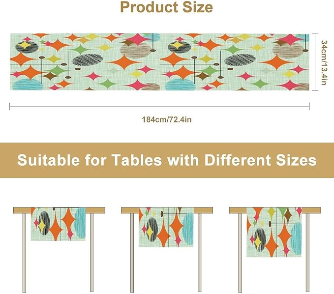 Mid Century Table Runner, Abstract Retro Modern Geometric Colorful Stripe - Image 2