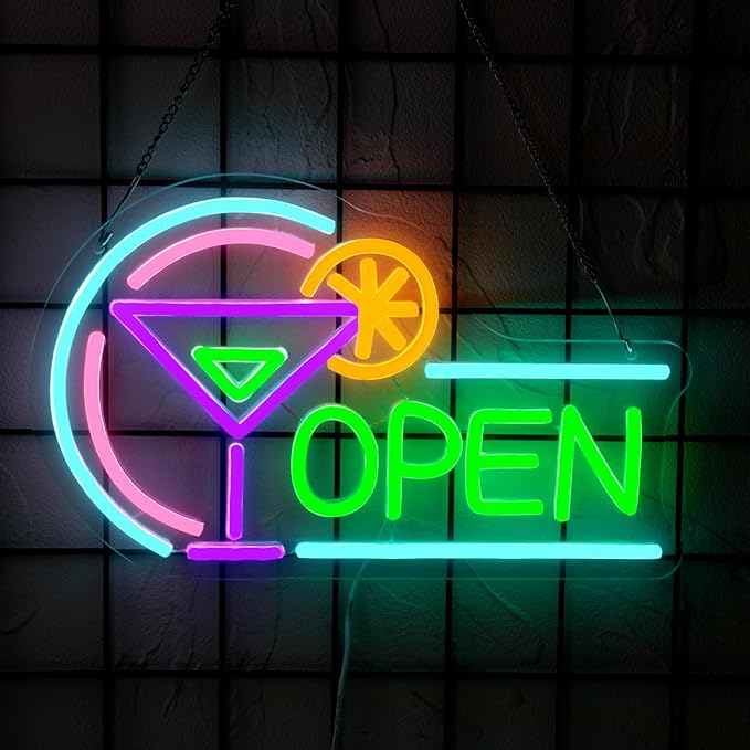 Open Neon Signs for Business, USB Dimmable Cocktails Neon Light for Beer Bar - Image 4