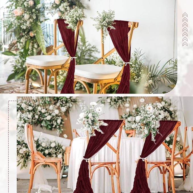 50 PCS Cheesecloth Chair Sashes Bows Wedding Aisle Decorations Chair Ribbon - Image 7