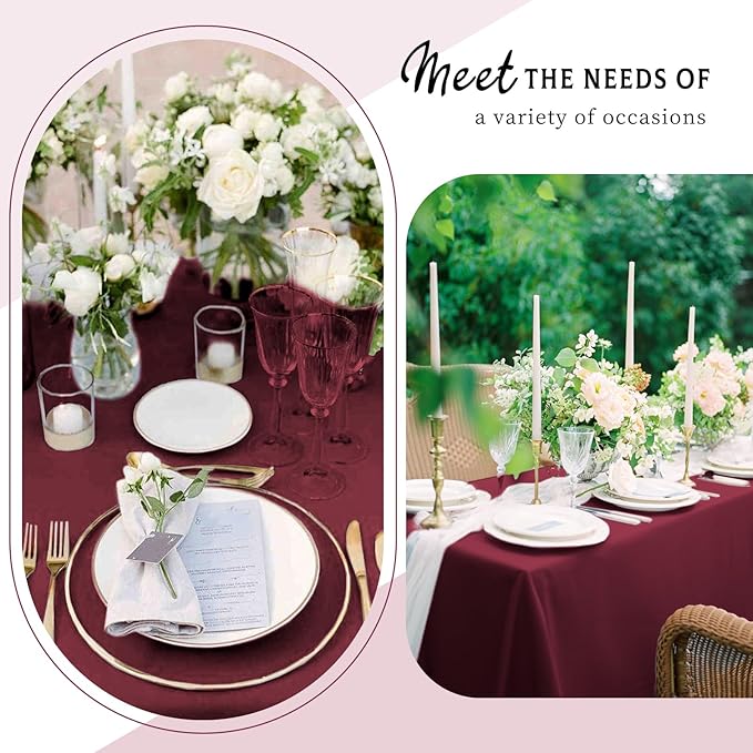 6 Packs Satin Tablecloth 57 x 108 Inch Burgundy Rectangular Table Cloth Silk - Image 3