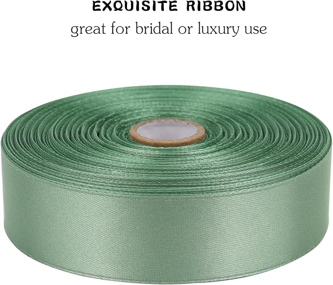 Sage Green Solid Satin Ribbon 1 Inch 50 Yards Solid Polyester Fabric Ribbon - Image 4