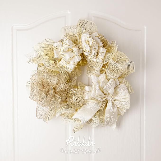 Ribbli 2 Rolls Champagne Gold Metallic Mesh Ribbon Champagne Gold Deluxe Foil - Image 3