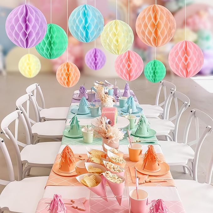 Hanging Honeycomb Decorations, Pastel Party Decorations, Rainbow Honeycomb - Image 5