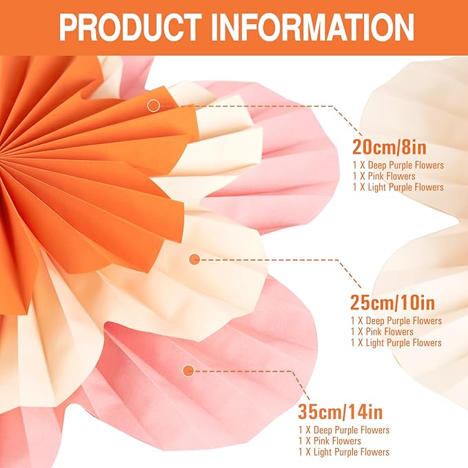 Paper Flowers Decorations for Wall Orange Paper Fans Classroom Decoration Paper - Image 2