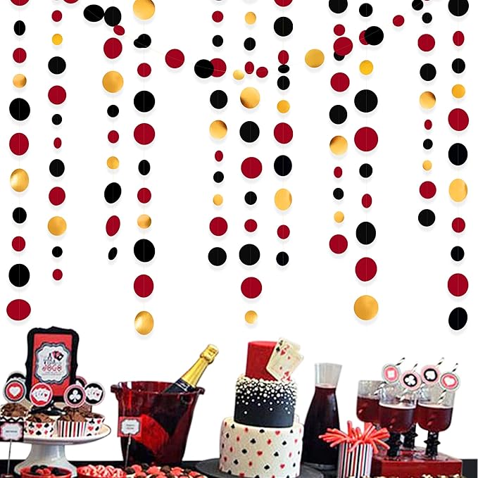 Gold Black Red Party Decorations Circle Dots Streamer Hanging Paper Polka Dots by pinkblume