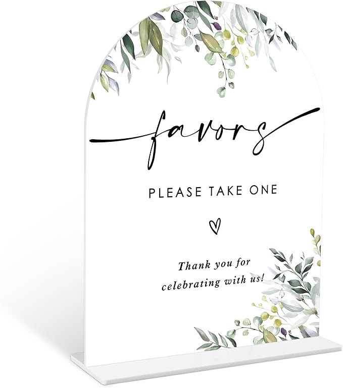Greenery Favors Sign, 6 x 8 Inch White Arch Acrylic Wedding Sign by Qoqxjodd
