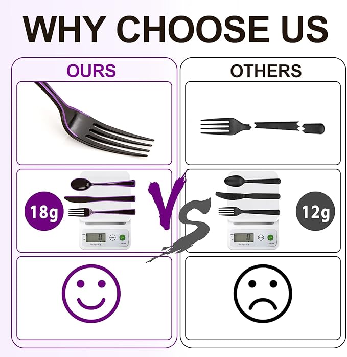 WDF 180 Pieces Black and Purple Halloween Plastic Silverware - Image 7