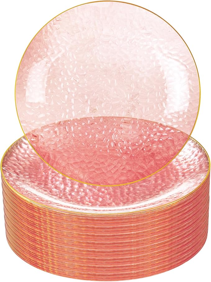 Rubtlamp 60 Pieces Pink Gold Plastic Plates by Rubtlamp