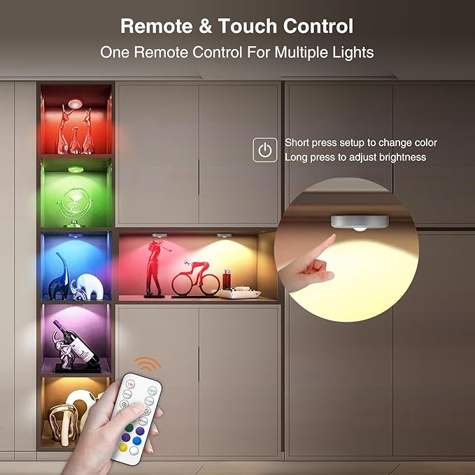 RGB Puck Lights with Remote Control, 2000mAh Rechargeable Stick on Led Lights - Image 2