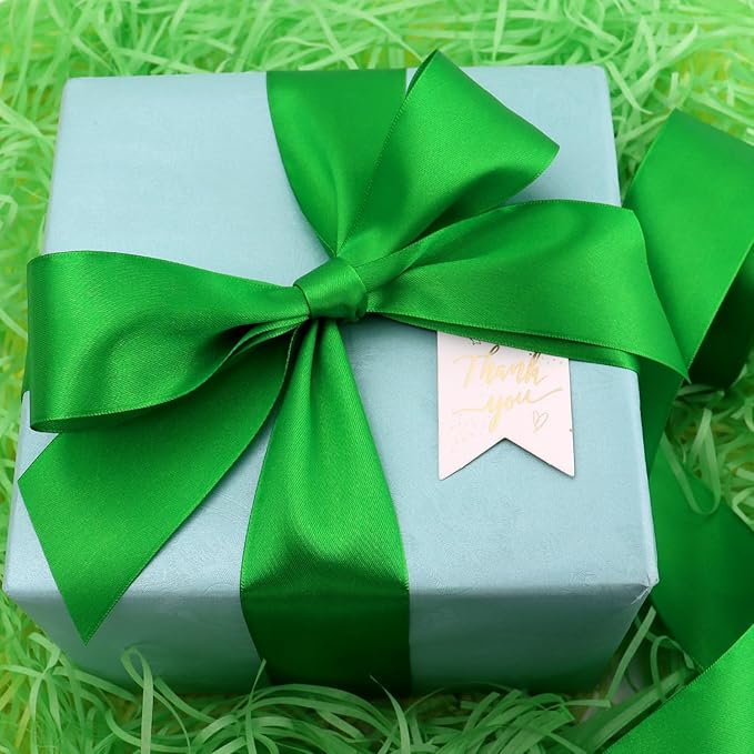 Green Solid Satin Ribbon 2 Inch 25 Yards Solid Polyester Fabric Ribbon - Image 2
