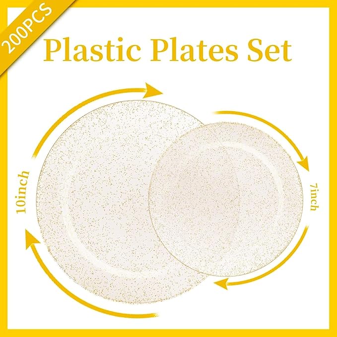 WDF 200PCS Gold Plastic Plates - Image 2