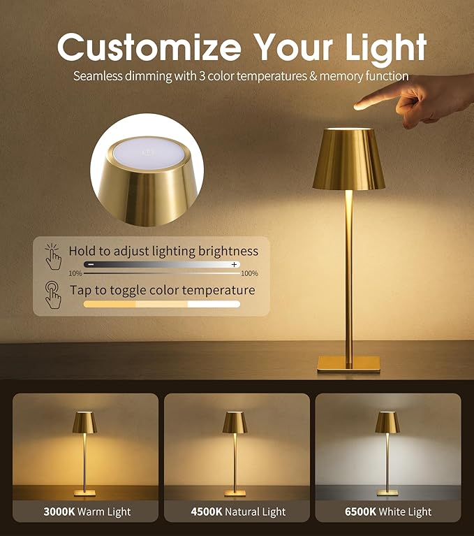 UME Cordless Table Lamp, Battery Operated Lamp - Image 3