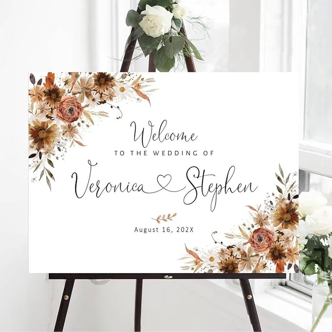 Welcome Wedding Signs, Fall Floral Burnt Orange Wedding Sign Decorations - Image 2
