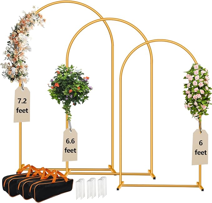 3-Pack Metal Arch Backdrop Stand Set Heavy Duty Rust-Proof Wedding Decoration by Eco+Moda