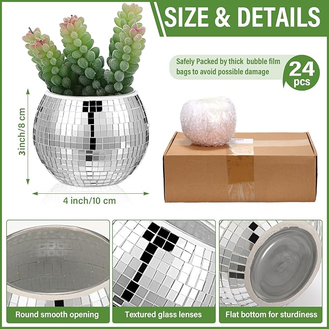 Jinei 24 Pcs Disco Vases Bulk Silver Mirror Disco Ball Flower Glass Ball - Image 2