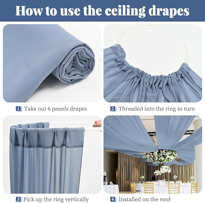 6 Panels Dusty Blue Wedding Drapes 5ftx10ft Chiffon Fabric Arch Draping Sheer - Image 5