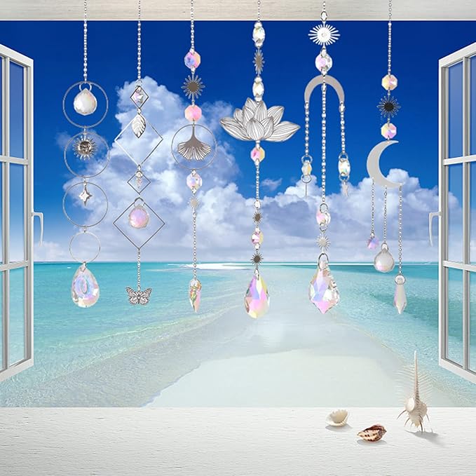 Sun Catchers, 6 Pieces Colorful Suncatchers Decorative Hanging Clear Crystal - Image 6