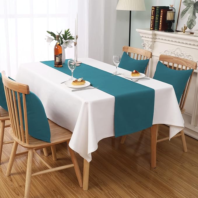 DUALIFE 2 Panels Teal Table Runner 72 Inch Long Soft Cloth Table Runner - Image 6