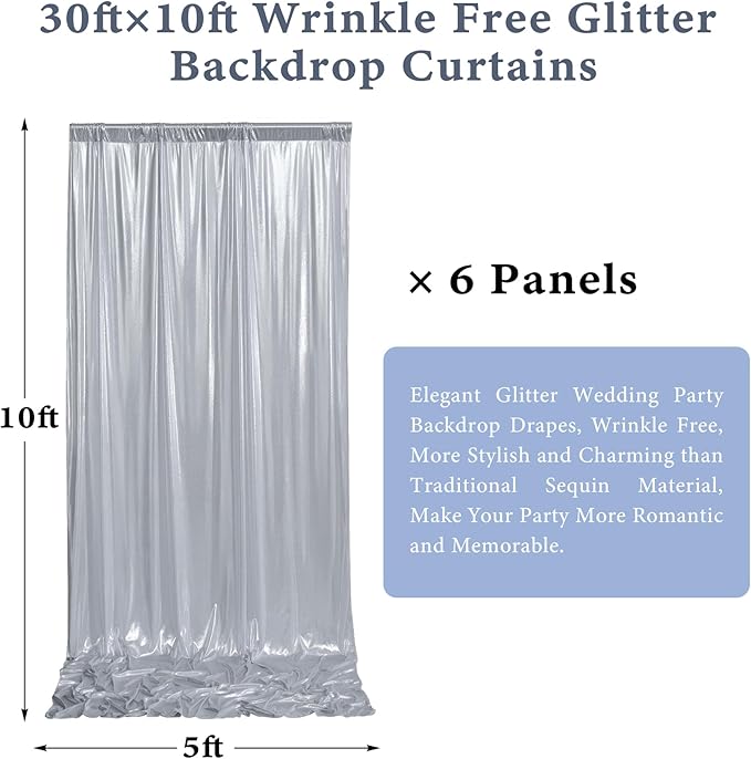 Outpain Thick 30 ft x 10 ft Silver Sequin Backdrop Curtain - Image 2