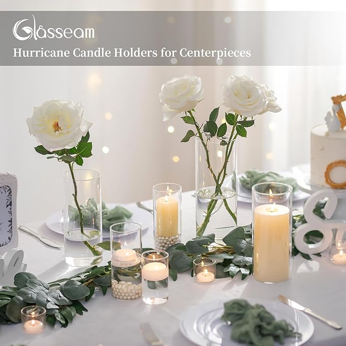 Glasseam Cylinder Vases Set of 12, Hurricane Candle Holder Clear Assorted Sizes - Image 2