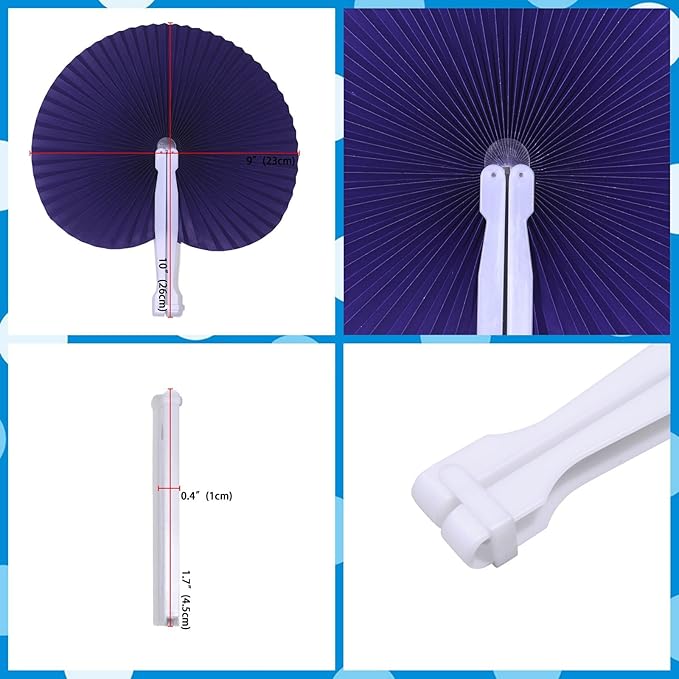 12 Packs Decorative Paper Folding Hand Fans Handheld, Purle Round Foldable - Image 2