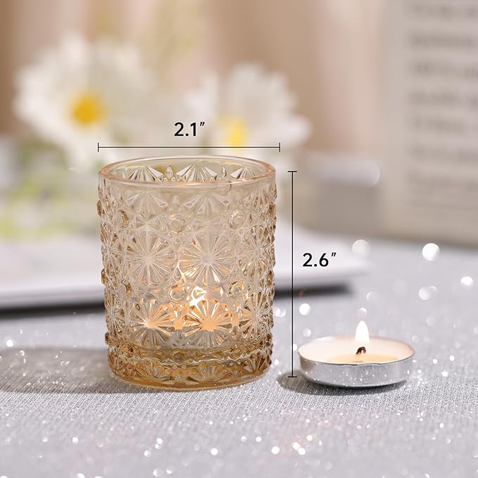 Gold Votive Candle Holder Set of 36, Flower Tea Lights Candles Holders - Image 7