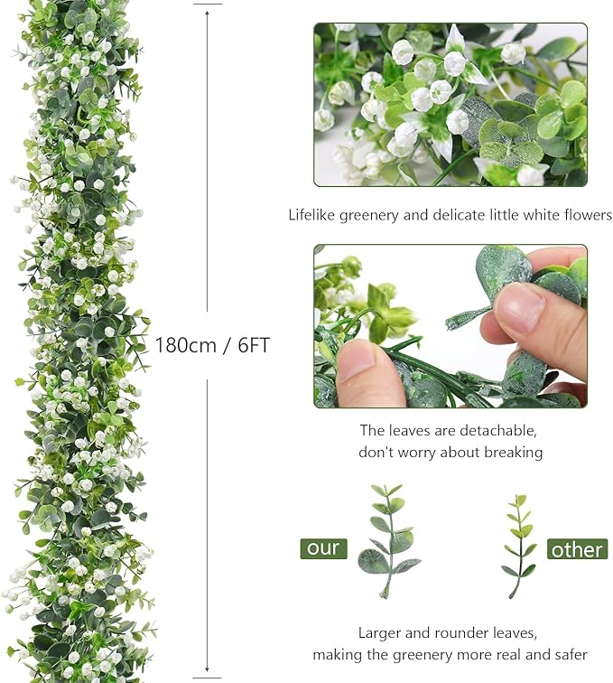 SOMYTING Artificial Eucalyptus Garland 2 Packs 6Ft Faux Eucalyptus Garlands - Image 2