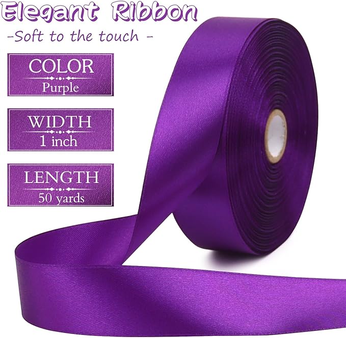 Purple Solid Satin Ribbon 1 Inch 50 Yards Solid Polyester Fabric Ribbon - Image 2