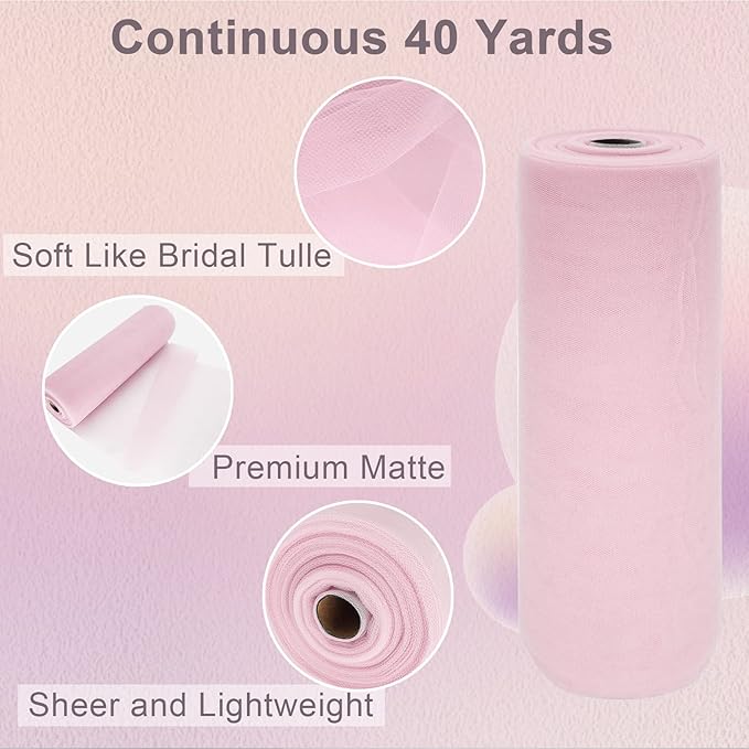 Baby Pink Tulle Fabric Roll Spool Bolt Large Tulle Wedding Party Decoration - Image 2
