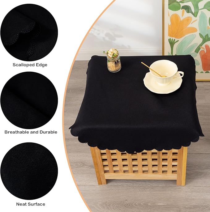Small Round Black Tablecloth 24 Inch Polyester Fabric Washable Table Cover - Image 4