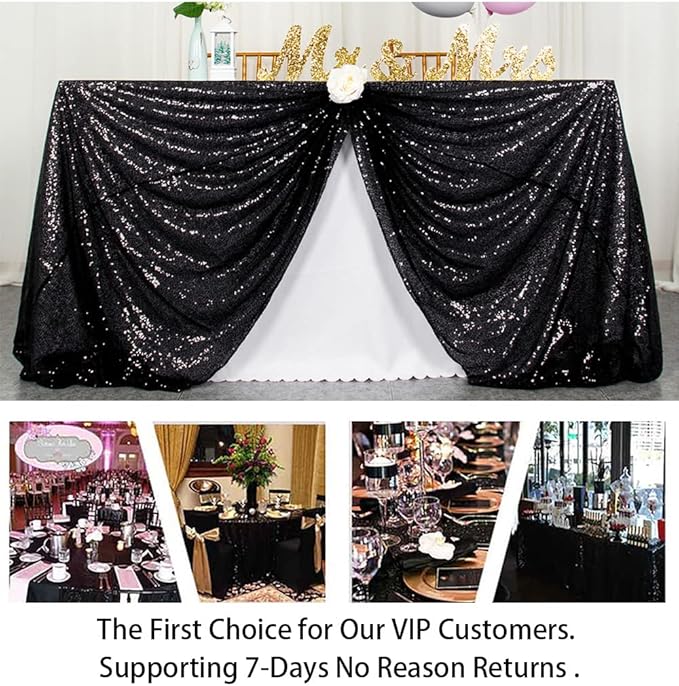 ShinyBeauty Sequin Tablecloth Black 72''x72'' Square Black Glitter Table Cover - Image 3