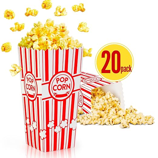 ZEEGO0 20-Pack Popcorn Boxes, Sturdy and Durable Popcorn Bucket, 7.75in Tall by ZEEGOO