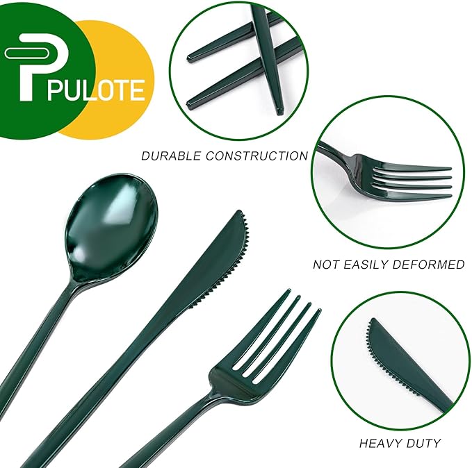 PULOTE 150PCS Green Plastic Silverware - Image 8