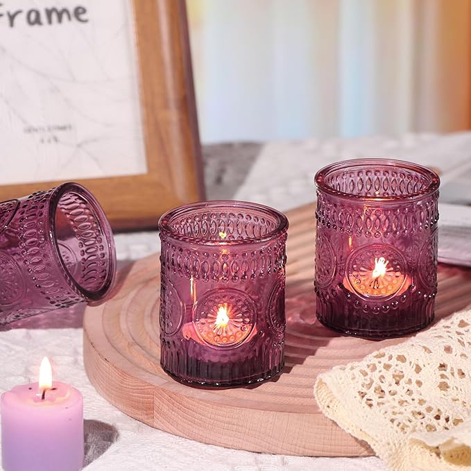 DARJEN Purple Votive Candle Holders Set of 36- Glass Tea Light Candles - Image 7