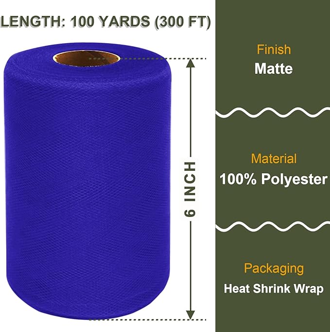 Royal Blue Tulle Fabric Roll 6 Inch X 300 FT Matte Tulle Ribbon Netting Mesh - Image 2