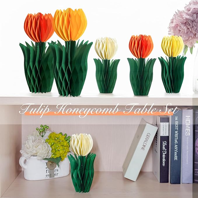 SUNBEAUTY 8 PCS Flower Honeycomb Decoration Tulip Honeycomb Decoration Mother's - Image 3
