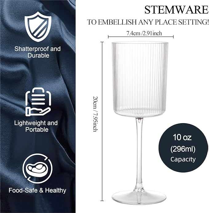 Ciaell 12 PCS Plastic Ribbed Wine Glasses - 10 OZ Plastic Square Wine Glasses - - Image 2