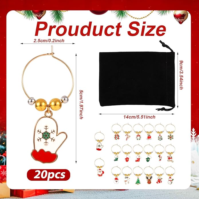 20pcs Christmas Wine Glass Charms, Cute Wine Glass Markers Tags Charms - Image 2
