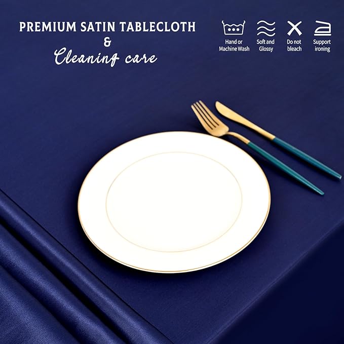 10 Packs Satin Tablecloth 57 x 108 Inch Navy Blue Rectangular Table Cloth Silk - Image 5