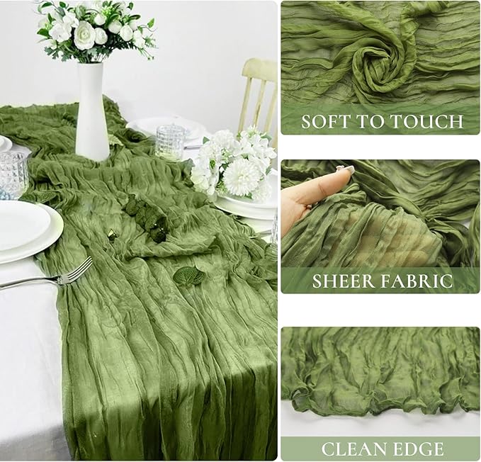 10 Packs Olive Green Cheese Cloth Table Runners, 10FT Boho Gauze Moss Green - Image 3