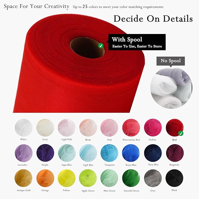 Red Tulle Fabric Rolls 54 Inch by 40 Yards Tulle Bolt Spool - Image 3