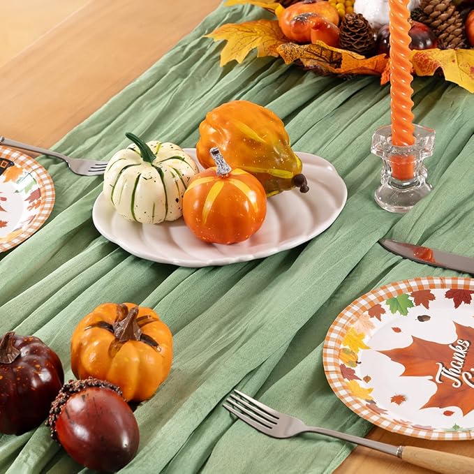 Sage Green Cheesecloth Table Runner Fall Table Runner Boho Gauze 120 Inches - Image 2