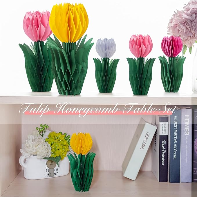 SUNBEAUTY 8 PCS Flower Honeycomb Decor Tulips Table Centerpieces Spring Decor - Image 3