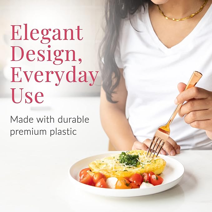 Prestee Set of 100 Rose Gold Plastic Forks Disposable - Image 3