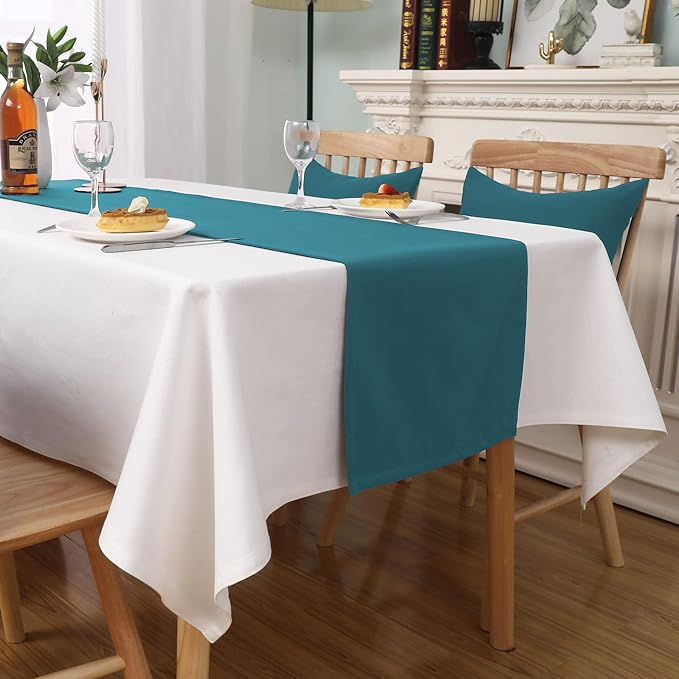 DUALIFE Teal Table Runner 14x72 inch Solid Color Thick Polyester Decorative - Image 4