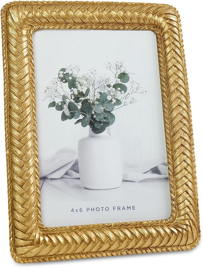 Cuspin 4x6 Gold Picture Frame, Ornate Decorative Rattan Resin Photo Frame by Cuspin