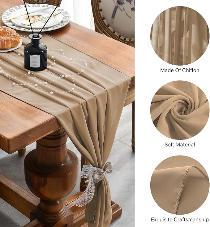 2 Pack 10 Ft Chiffon Table Runner Beige Gauze Long Table Runners 27x120 Inches - Image 6